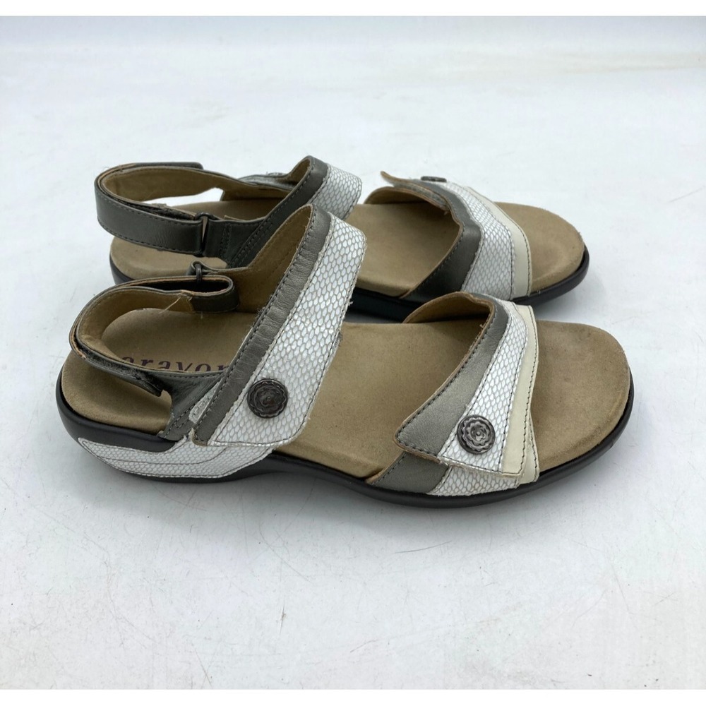 Aravon by New Balance Women 7D White Snake Metallic Pewter Sandals WSK11WTM 88